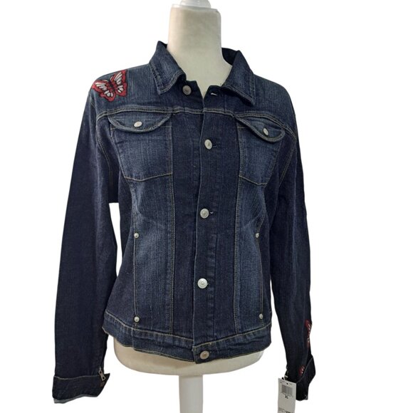 7 For All Mankind Women's Butterfly Embroidered Boho Classic Denim Jacket XL - Picture 6 of 9
